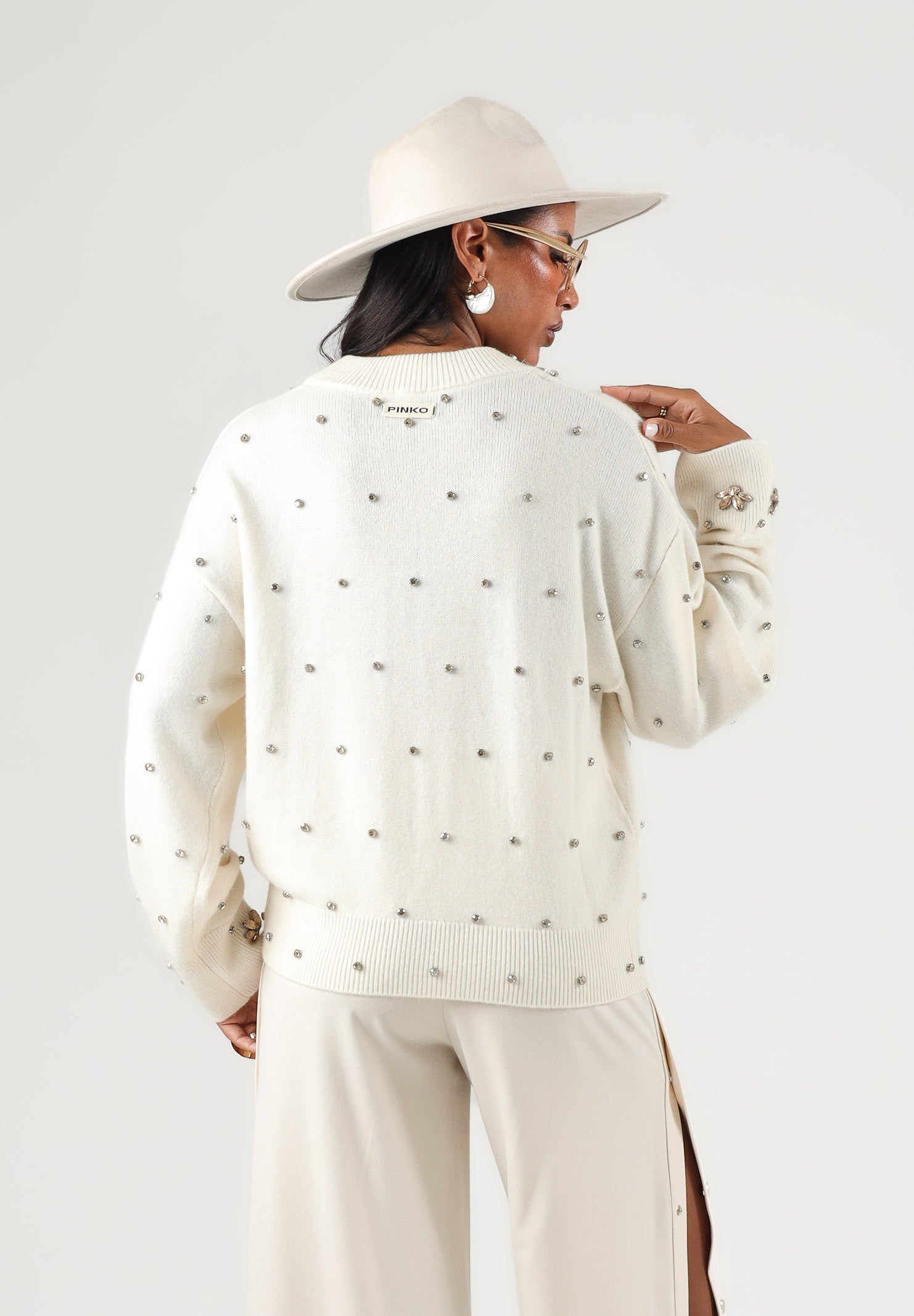 PINKO Maglione PIGOLIO bianco purezza da donna con applicazioni 107878A3P5 Z06 PINKO 