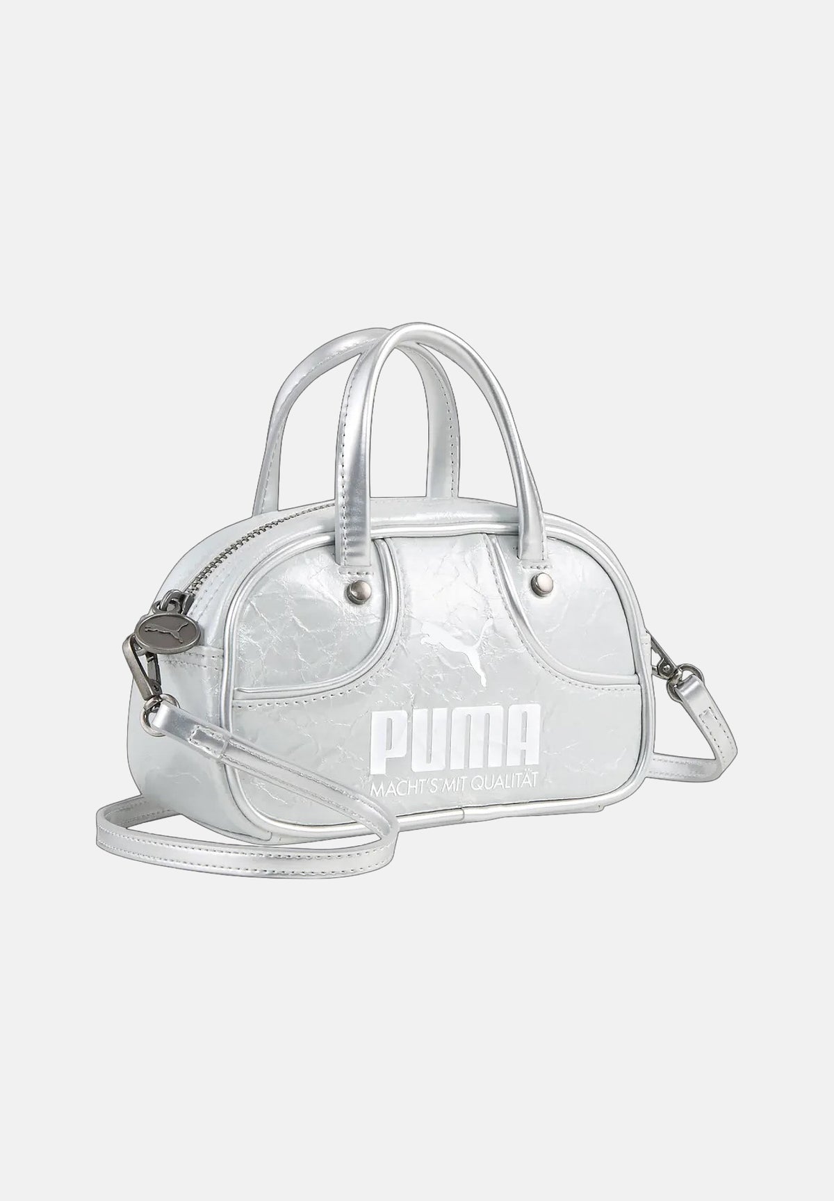 PUMA Borsa mini a mano grigio da donna con finitura metallizzata, doppi manici e tracolla removibile. 092862 01 PUMA 