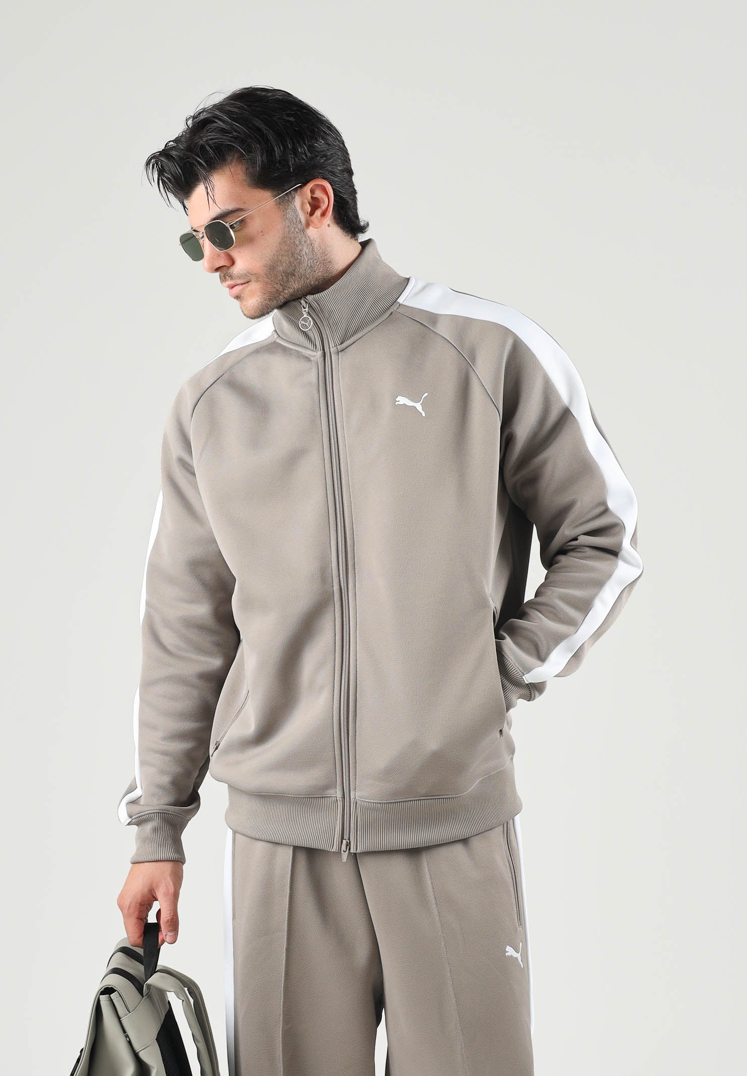 PUMA Felpa con zip  beige per uomo con  bande laterali a contrasto. 629587 81 PUMA 