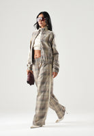 PUMA Pantalone RELAXED TARTAN beige da donna con motivo a quadri, bande laterali 636629 81 PUMA 