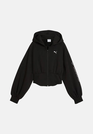 PUMA Felpa con zip STREET GLAM BEDAZZLED HOODIE  nero per donna con maniche a palloncino e dettagli in strass. 636651 01 PUMA 