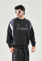 PUMA Felpa girocollo MOTO CREWNECK nera per uomo e donna con dettagli color block, logo frontale 636723 01 PUMA 