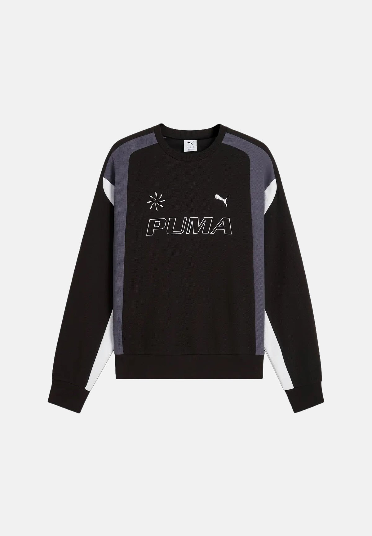 PUMA Felpa girocollo MOTO CREWNECK nera per uomo e donna con dettagli color block, logo frontale 636723 01 PUMA 