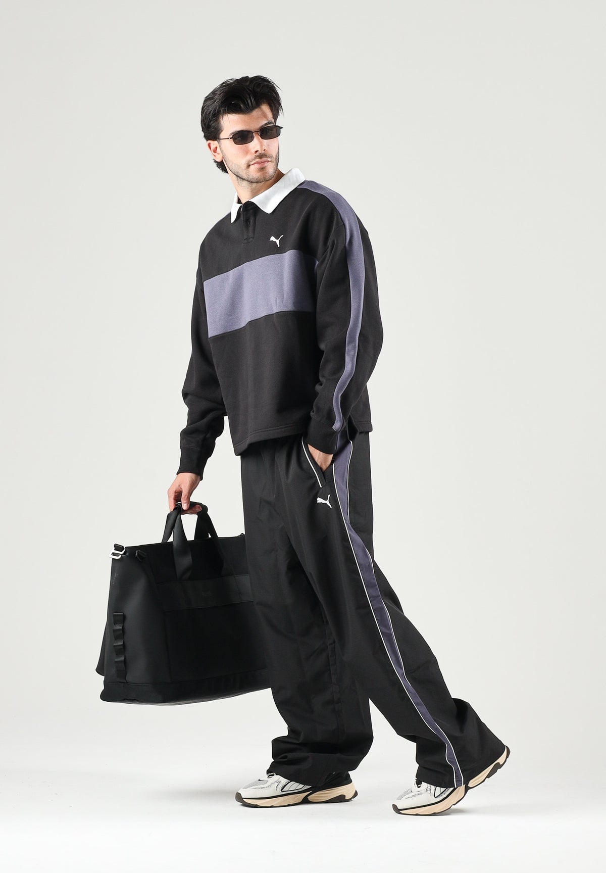 PUMA Polo manica lunga CREWNECK nera per uomo e donna con colletto a contrasto, patta con bottoni 636728 01 PUMA 