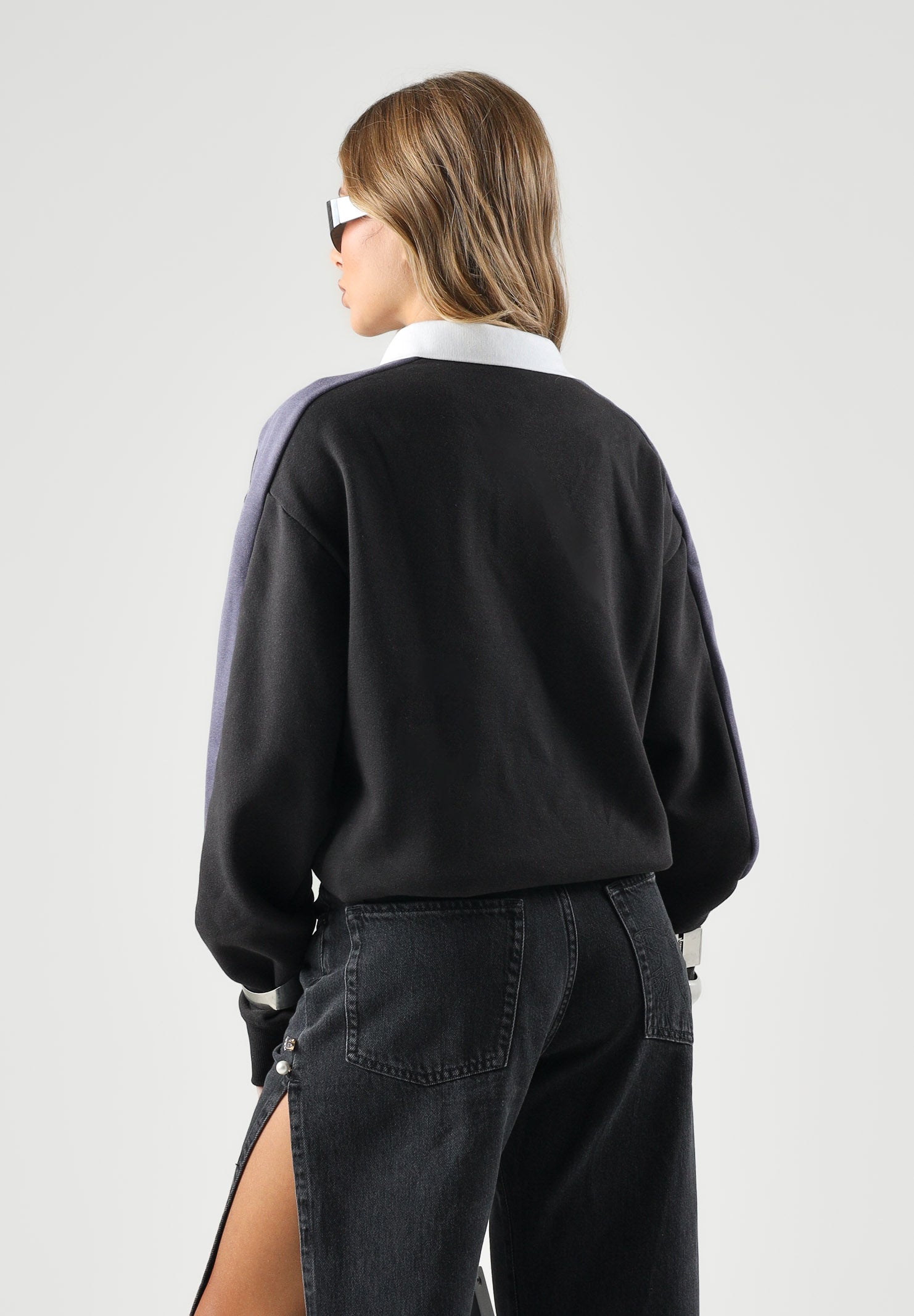 PUMA Polo manica lunga CREWNECK nera per uomo e donna con colletto a contrasto, patta con bottoni 636728 01 PUMA 