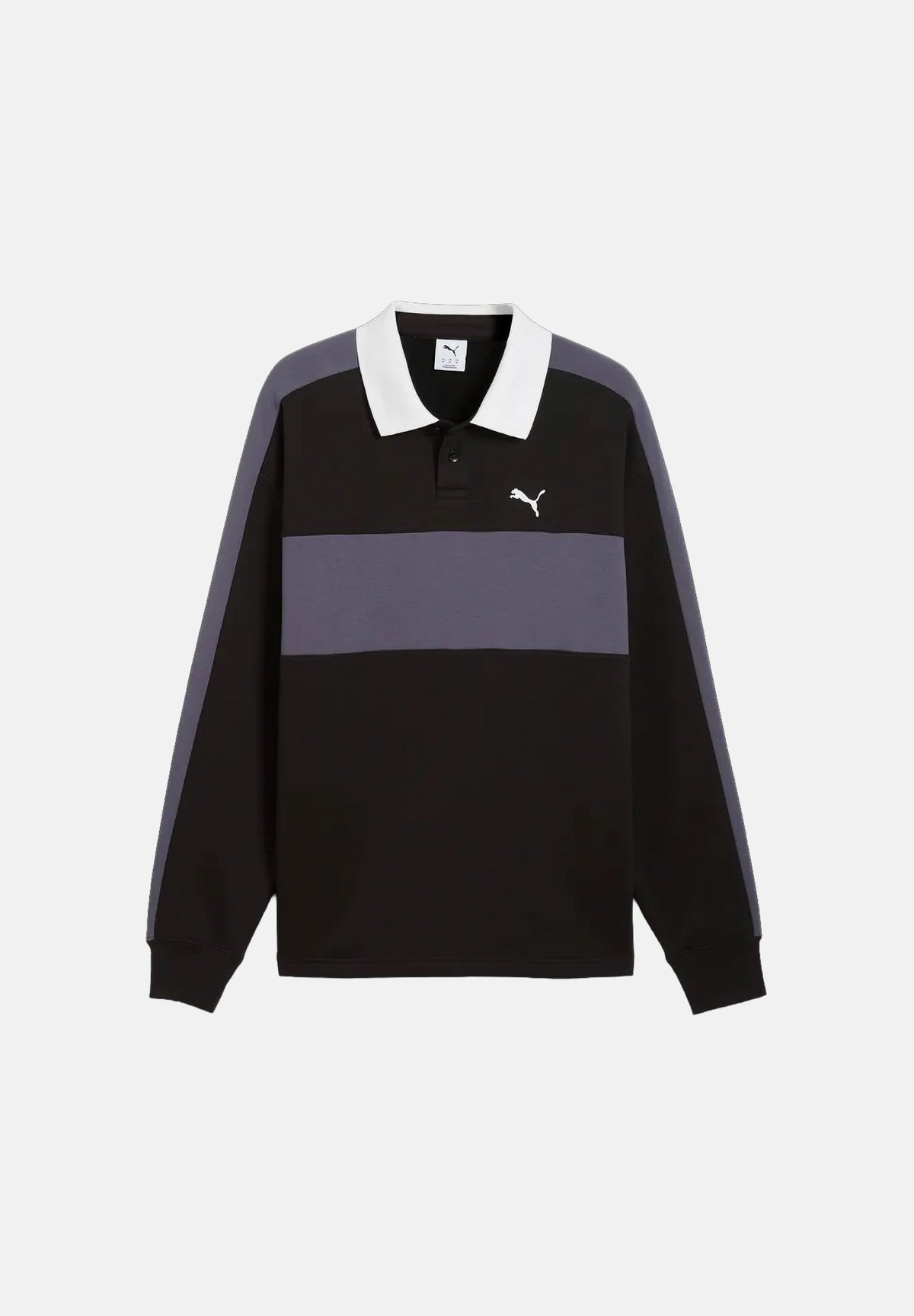 PUMA Polo manica lunga CREWNECK nera per uomo e donna con colletto a contrasto, patta con bottoni 636728 01 PUMA 