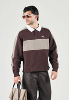 PUMA Polo manica lunga  CREWNECK marrone per uomo e donna con colletto a contrasto, patta con bottoni 636728 33 PUMA 