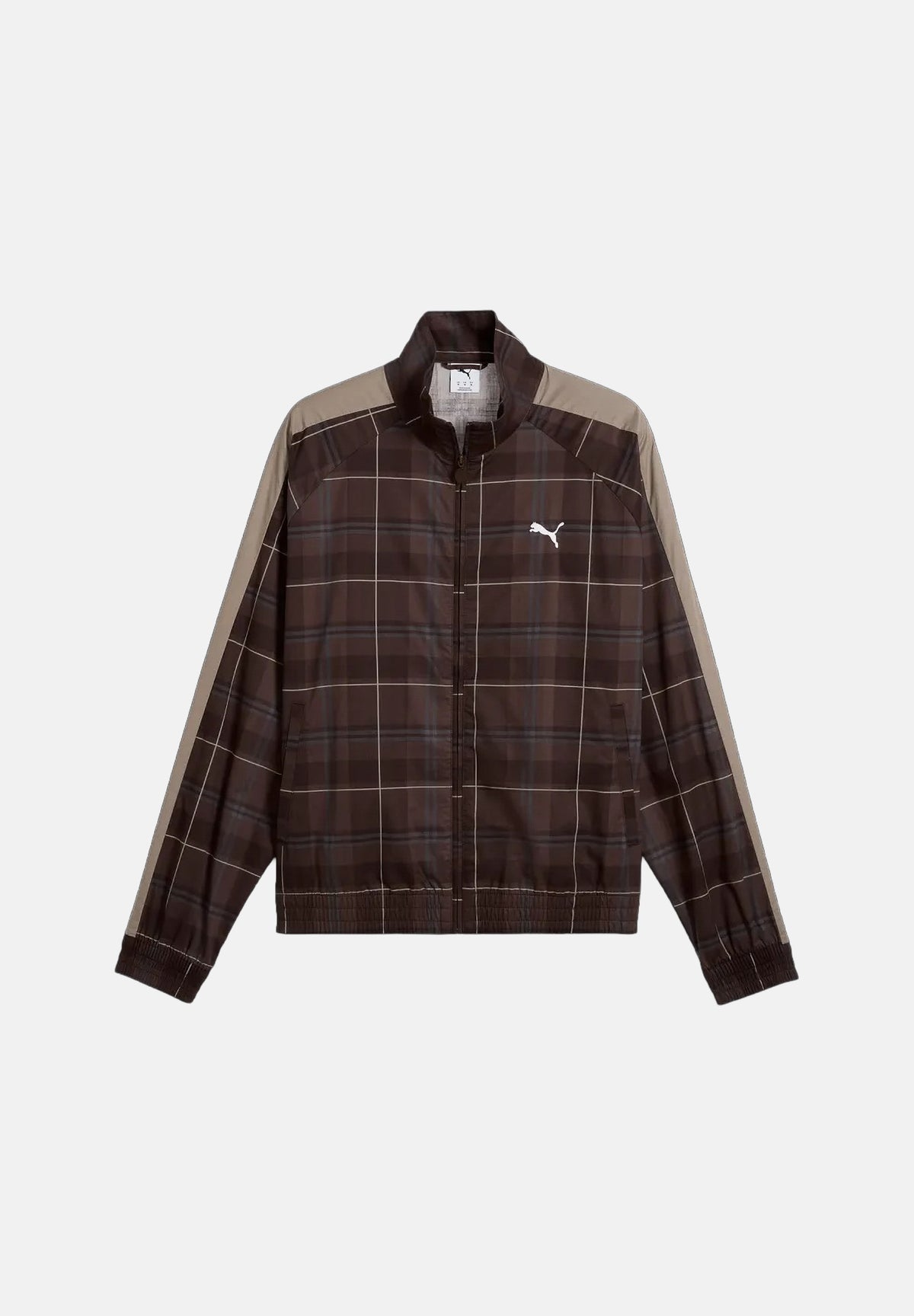 PUMA Felpa con zip PLAID TRACK JACKET marrone per uomo con motivo a quadri tartan, bande laterali a contrasto 636731 33 PUMA 