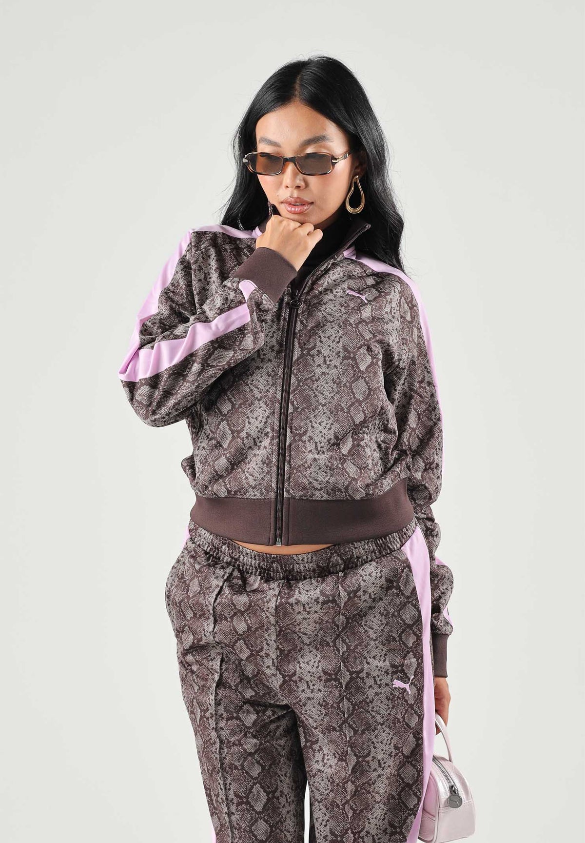 PUMA Felpa con zip PYTHON PRINT TRACK JACKET marrone e rosa da donna con fantasia pitonata 638737 33 PUMA 