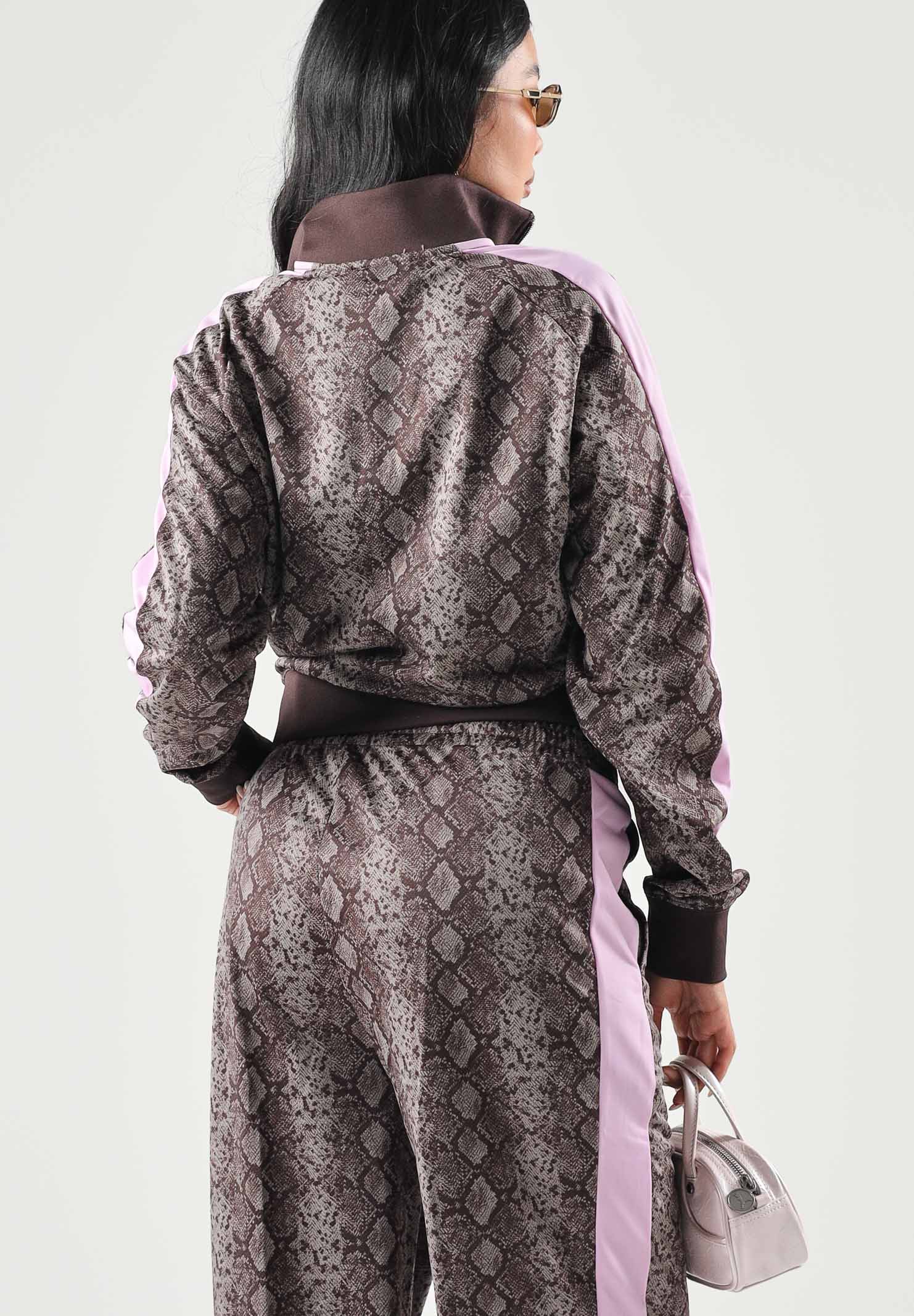 PUMA Felpa con zip PYTHON PRINT TRACK JACKET marrone e rosa da donna con fantasia pitonata 638737 33 PUMA 