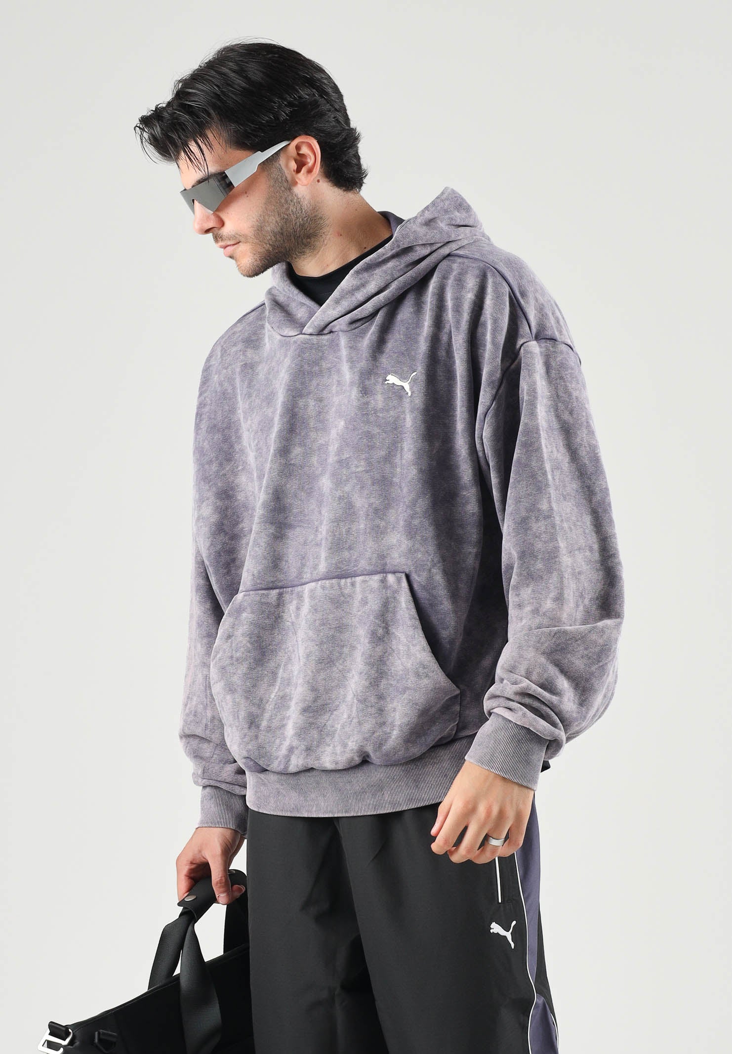 PUMA Felpa con cappuccio DARE TO WASHED grigia per uomo e donna con trattamento di lavaggio vintage 638738 35 PUMA 