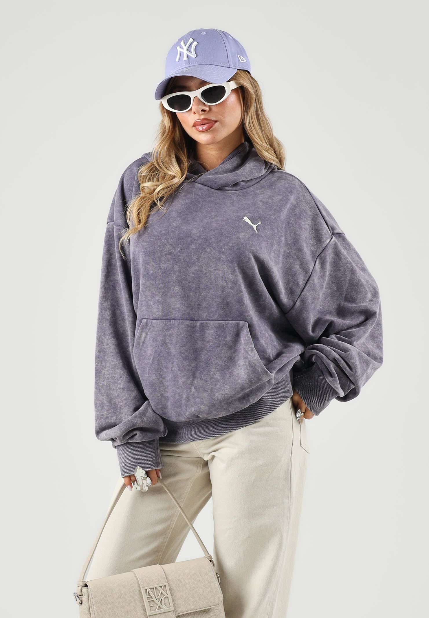 PUMA Felpa con cappuccio DARE TO WASHED viola per uomo e donna con fantasia lavaggio vintage 638738 35 PUMA 