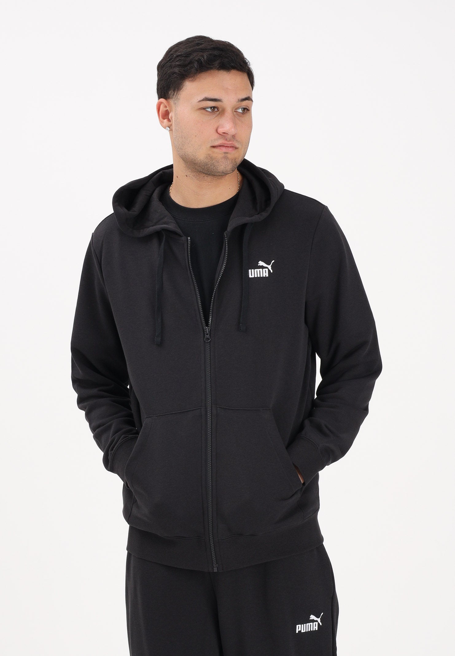 PUMA Felpa con zip Essentials nera da uomo 682588 01 PUMA 