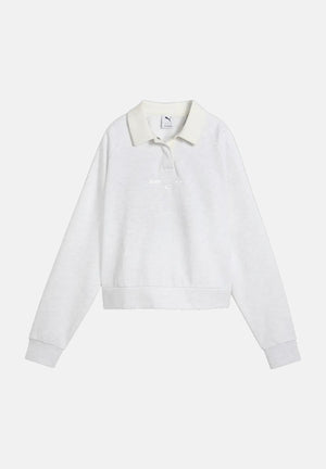 PUMA Felpa girocollo INFUSE RUGBY bianco da donna con colletto polo a contrasto, bottoni coperti e polsini a costine. 694011 05 PUMA 