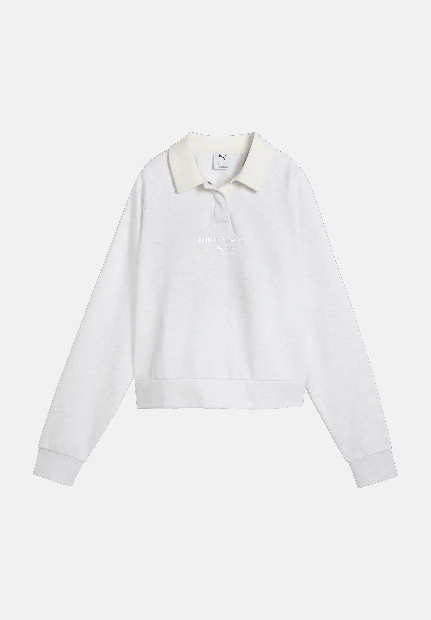 PUMA Felpa girocollo INFUSE RUGBY bianco da donna con colletto polo a contrasto, bottoni coperti e polsini a costine. 694011 05 PUMA 