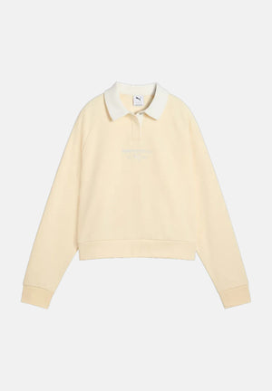 PUMA Felpa girocollo INFUSE RUGBY giallo-burro da donna con colletto polo a contrasto, bottoni coperti e polsini a costine. 694011 88 PUMA 