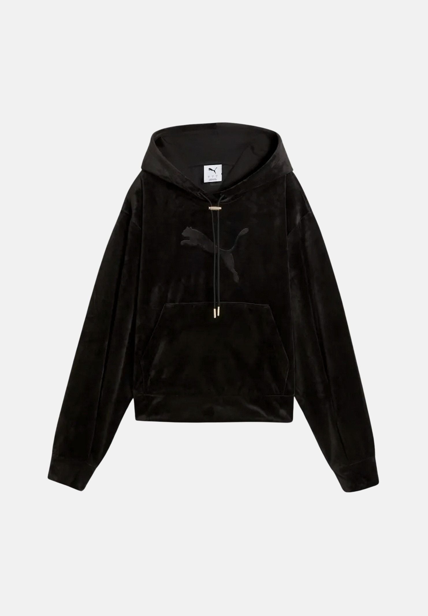 PUMA Felpa con cappuccio velour nero per donna con tasca a marsupio e cordoncino con finiture metalliche 694020 01 PUMA 