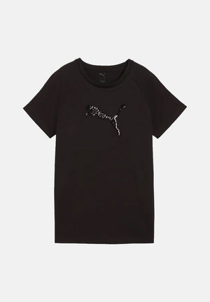 PUMA T-shirt manica corta CLASSICS RHINESTONE  nero da donna con logo in strass sul petto e girocollo. 694576 01 PUMA 