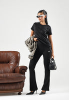 PUMA T-shirt manica corta CLASSICS RHINESTONE  nero da donna con logo in strass sul petto e girocollo. 694576 01 PUMA 