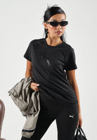 PUMA T-shirt manica corta CLASSICS RHINESTONE  nero da donna con logo in strass sul petto e girocollo. 694576 01 PUMA 