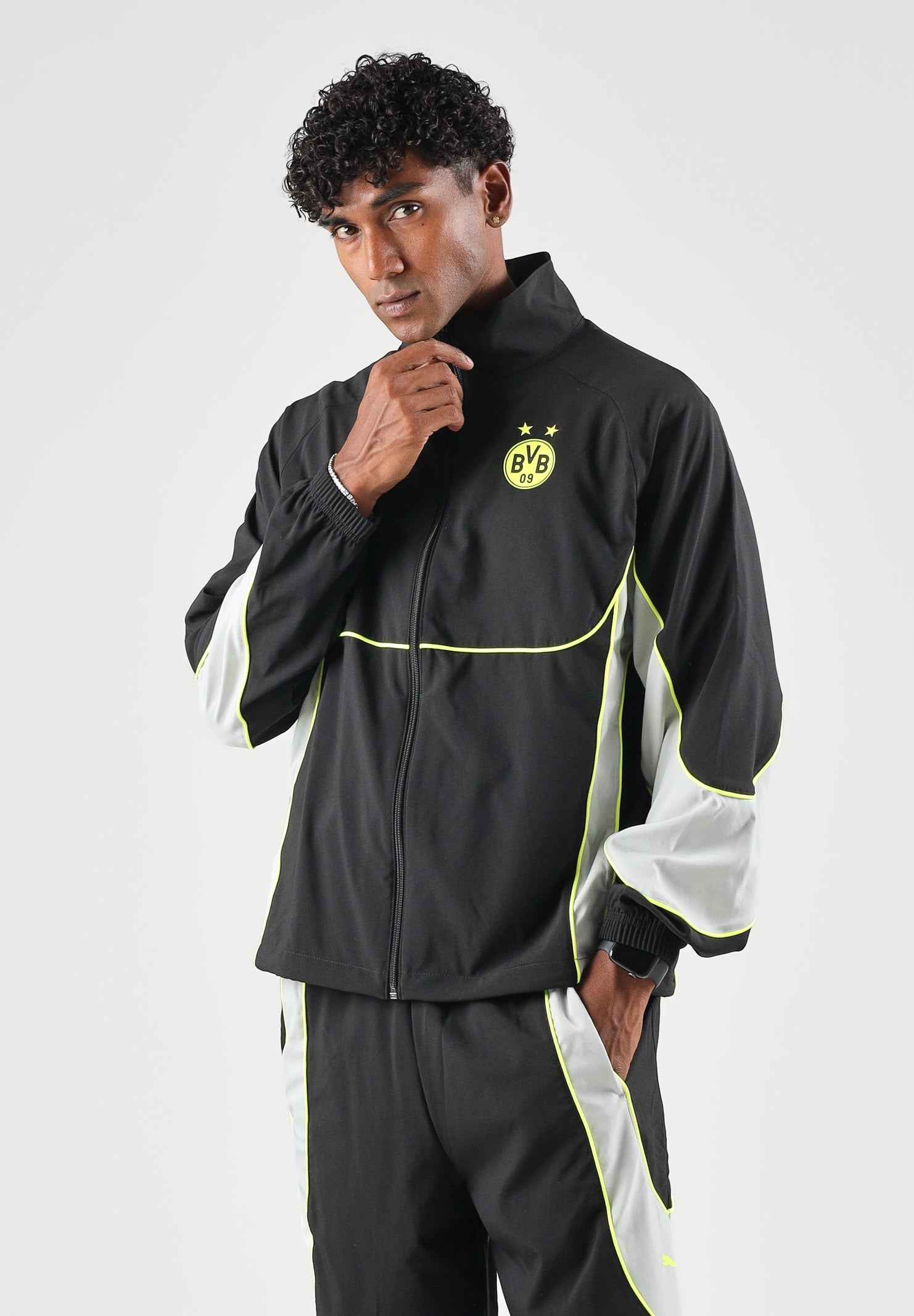 PUMA Felpa con zip BORUSSIA DORTMUND PUMATECH-X nera per uomo con  con inserti grigi a contrasto 786362 11 PUMA 