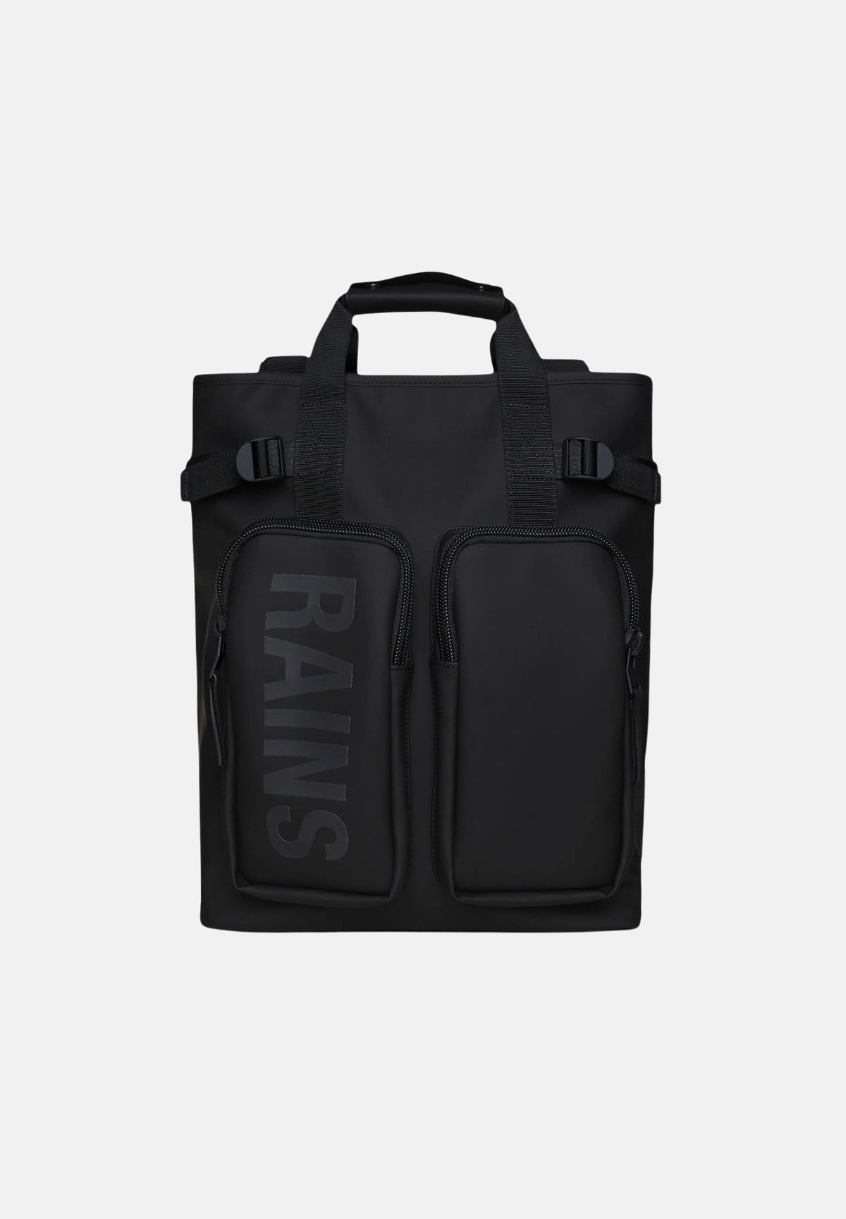 RAINS Zaino TEXEL TOTE nero per uomo e donna con stampa tono su tono RA14240 BL RAINS 
