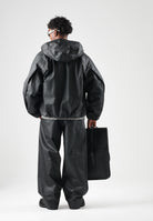 RAINS Giubbotto di pelle  HEAVY WOVEN JACKET nero per uomo e donna con cappuccio e maniche con pieghe strutturate RA19230 BL RAINS 