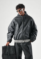 RAINS Giubbotto di pelle  HEAVY WOVEN JACKET nero per uomo e donna con cappuccio e maniche con pieghe strutturate RA19230 BL RAINS 