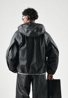 RAINS Giubbotto di pelle  HEAVY WOVEN JACKET nero per uomo e donna con cappuccio e maniche con pieghe strutturate RA19230 BL RAINS 