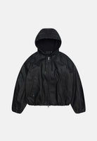 RAINS Giubbotto di pelle  HEAVY WOVEN JACKET nero per uomo e donna con cappuccio e maniche con pieghe strutturate RA19230 BL RAINS 
