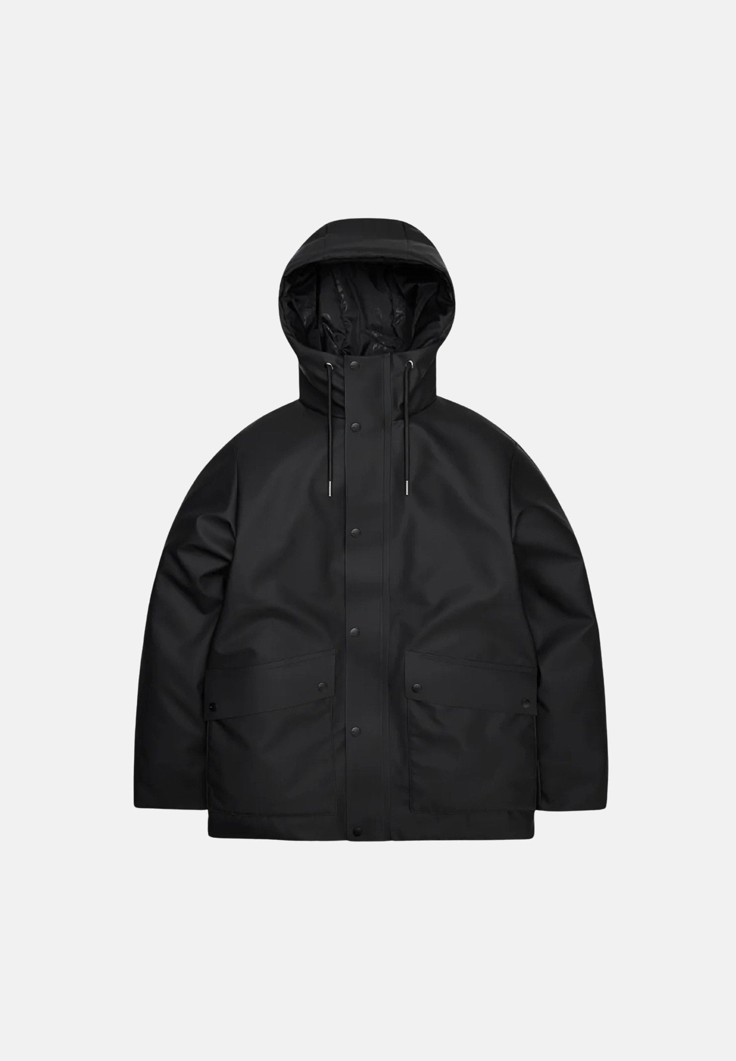 RAINS Parka nero per uomo e donna con cappuccio e visiera RA21450 BL RAINS 