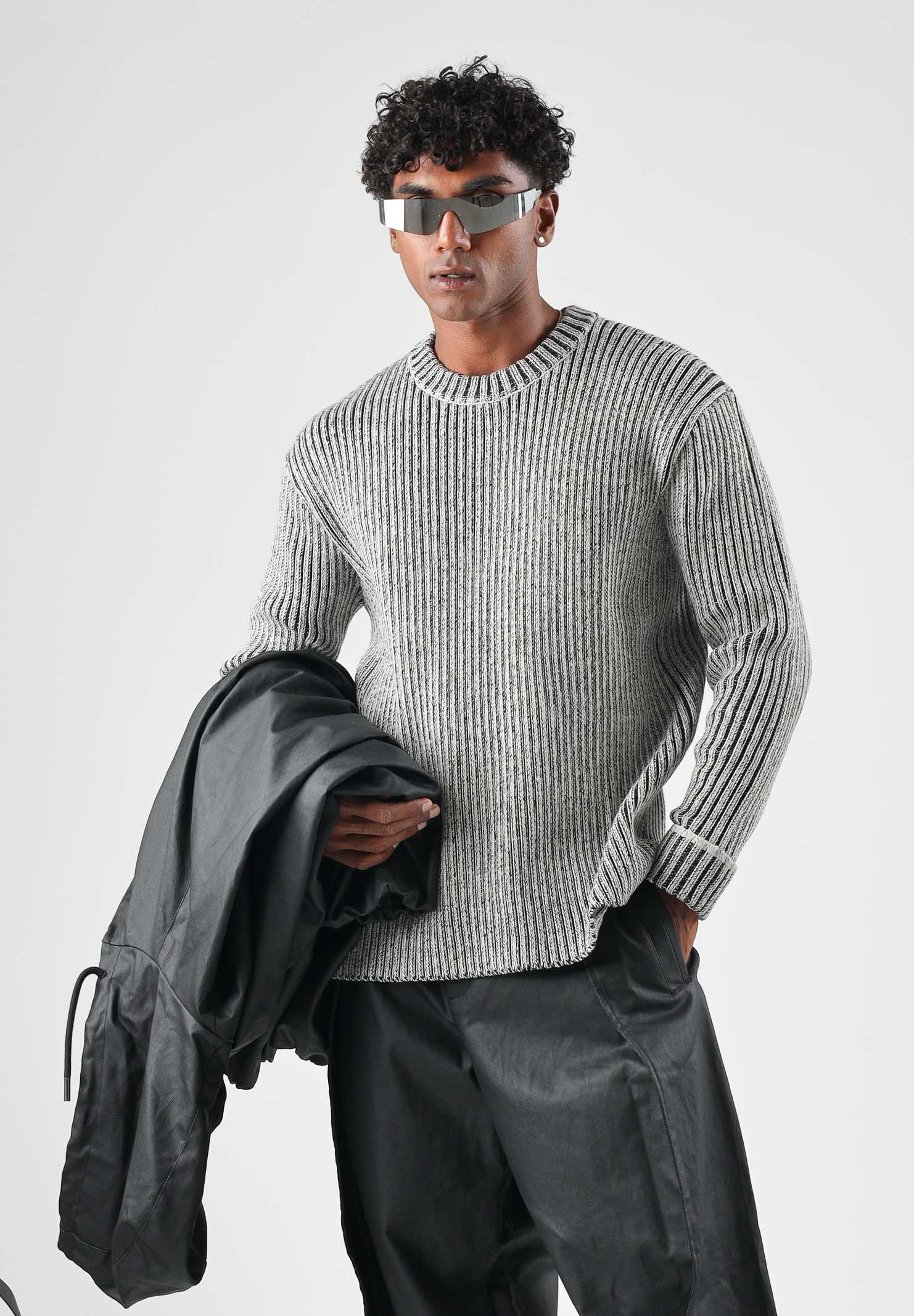 RAINS Maglioncino girocollo  SAPA KNIT CREW NECK bianca e nera per uomo e donna con lavorazione a coste RA31000 VI RAINS 