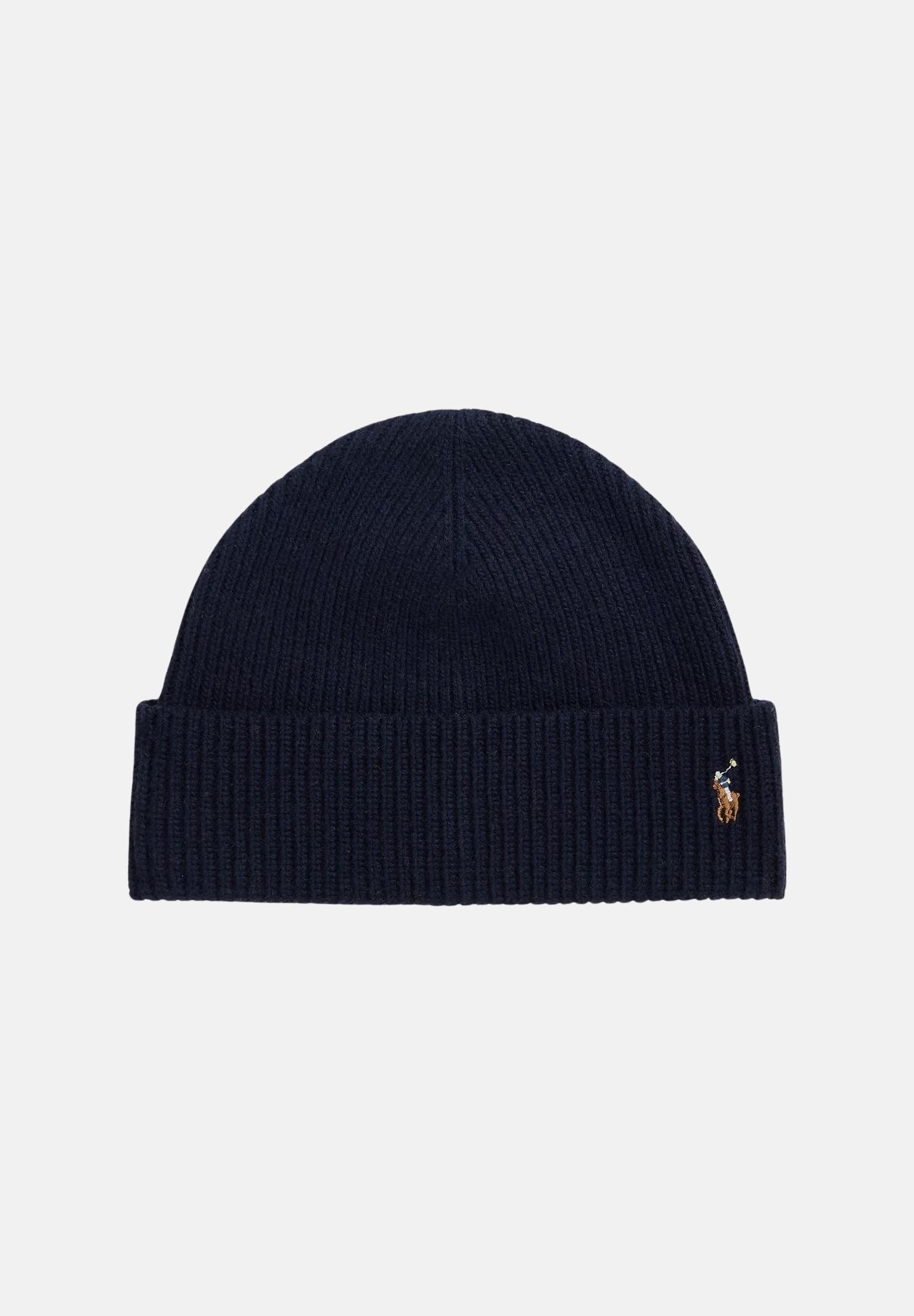 RALPH LAUREN Cappello di lana blu navy per uomo e donna con lavorazione a costine e ricamo iconico 449959337005 . RALPH LAUREN 