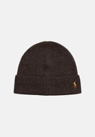 RALPH LAUREN Berretto di lana dark brown marrone per uomo e donna con lavorazione a costine e ricamo iconico 449959337013 . RALPH LAUREN 
