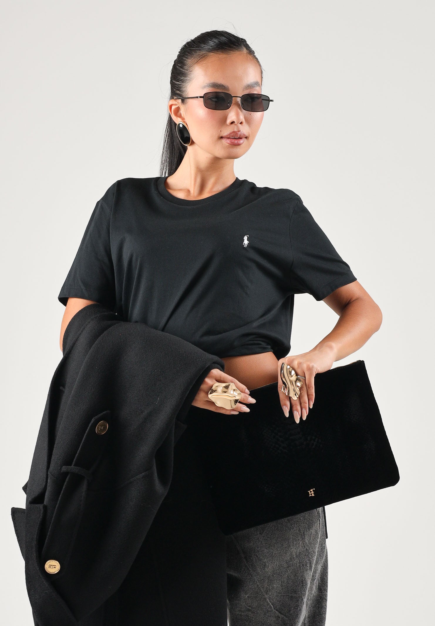 RALPH LAUREN T-shirt mania corta nera per uomo e donna con iconico ricamo del logo sul petto 714844756006 . RALPH LAUREN 