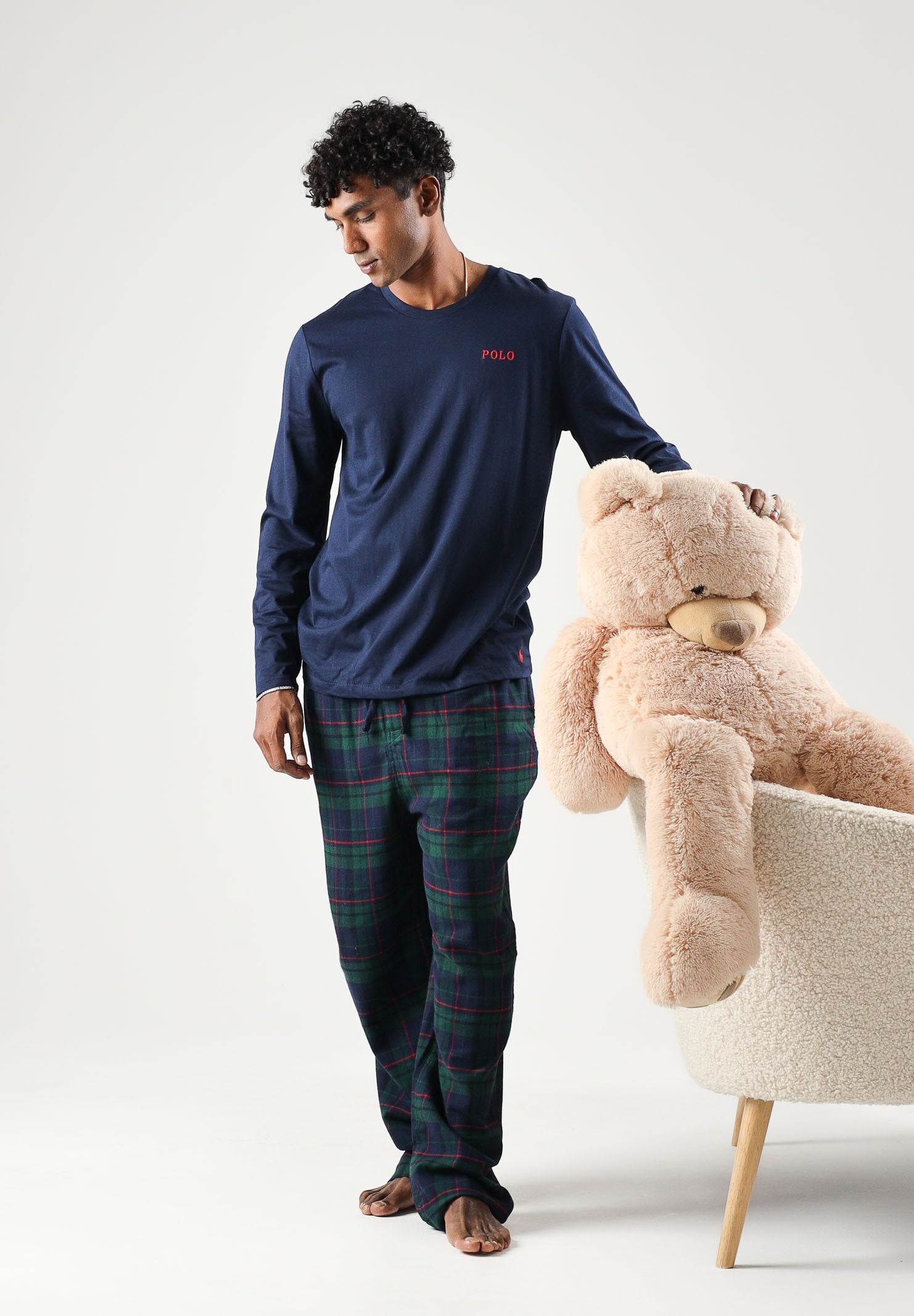 RALPH LAUREN Pigiama LONG SLEEVE blu e verde per uomo con maglia a maniche lunghe e pantaloni a quadri 714950621014 . RALPH LAUREN 