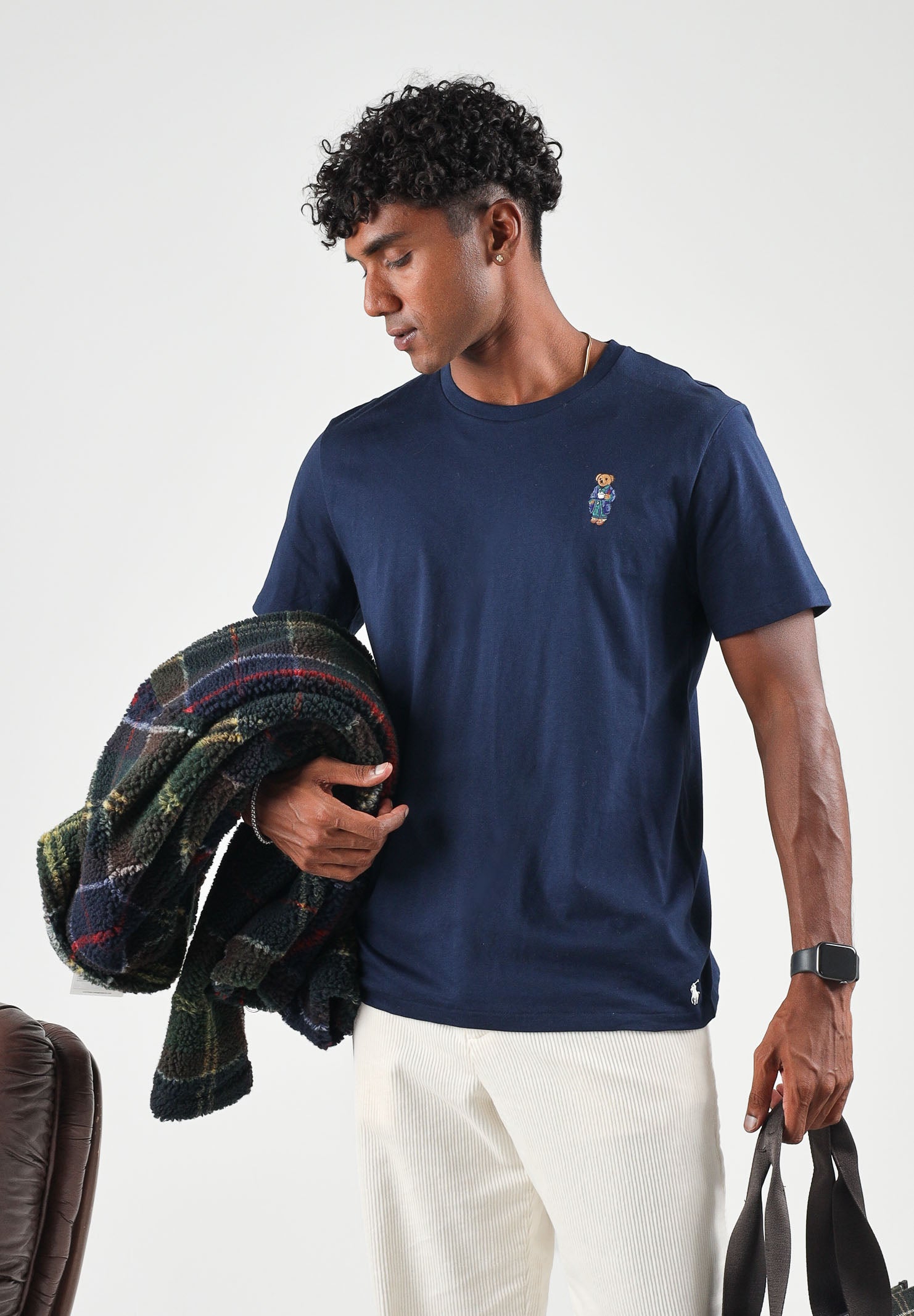 RALPH LAUREN T-shirt manica lunga  KNT SLEEP TOP blu per uomo e donna con piccolo dettaglio logo sul petto. 714P18502002 . RALPH LAUREN 