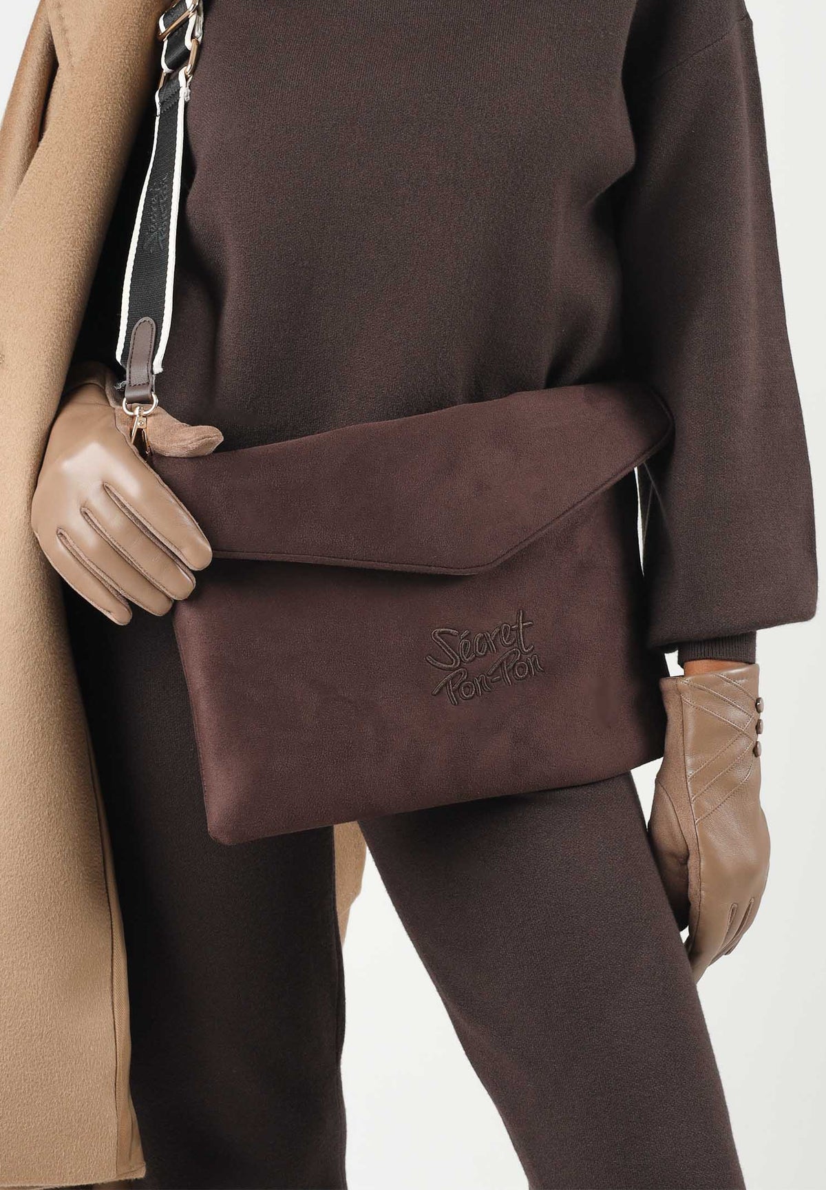 SECRET PON-PON Pochette ELEANOR CLUTCH cocoa-marrone scuro da donna in ecopelle scamosciata ELEANOR-C CO SECRET PON PON 