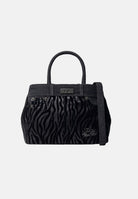 SECRET PON PON Borsa a mano KELSY ZEBRA Black nera da donna,  con fantasia zebrata, doppi manici e tracolla regolabile.<BR/> KELSY-ZEBRA ZE SECRET PON PON 
