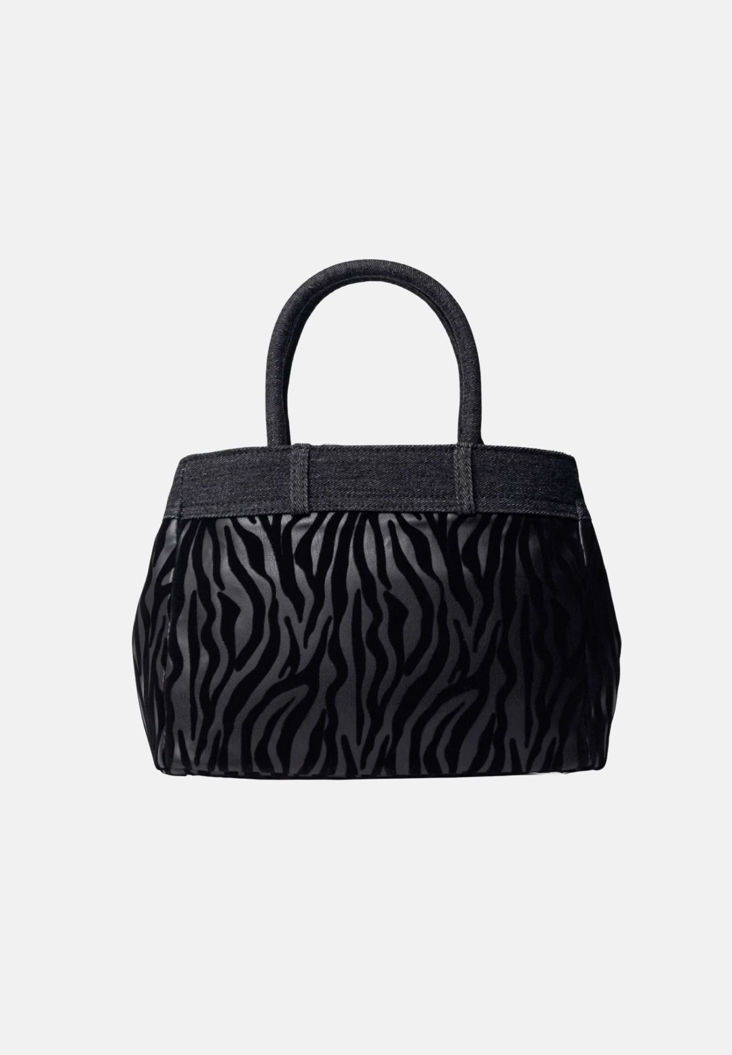SECRET PON PON Borsa a mano KELSY ZEBRA Black nera da donna,  con fantasia zebrata, doppi manici e tracolla regolabile.<BR/> KELSY-ZEBRA ZE SECRET PON PON 