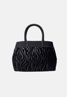 SECRET PON PON Borsa a mano KELSY ZEBRA Black nera da donna,  con fantasia zebrata, doppi manici e tracolla regolabile.<BR/> KELSY-ZEBRA ZE SECRET PON PON 