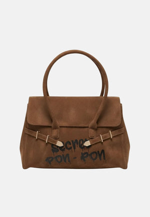 SECRET PON PON Borsa a mano KEYLA L Cocoa marrone  da donna, in similpelle scamosciata, con manico rigido, cinturino e logo frontale.<BR/> KEYLA-L CO SECRET PON PON 
