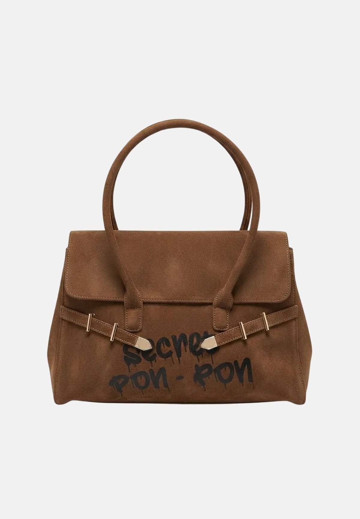 SECRET PON PON Borsa a mano KEYLA L Cocoa marrone  da donna, in similpelle scamosciata, con manico rigido, cinturino e logo frontale.<BR/> KEYLA-L CO SECRET PON PON 