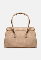 SECRET PON PON Borsa a mano KEYLA L  beige scuro da donna, effetto suede, con doppi manici e maxi logo nero sul davanti.<BR/> KEYLA-L DABE SECRET PON PON 