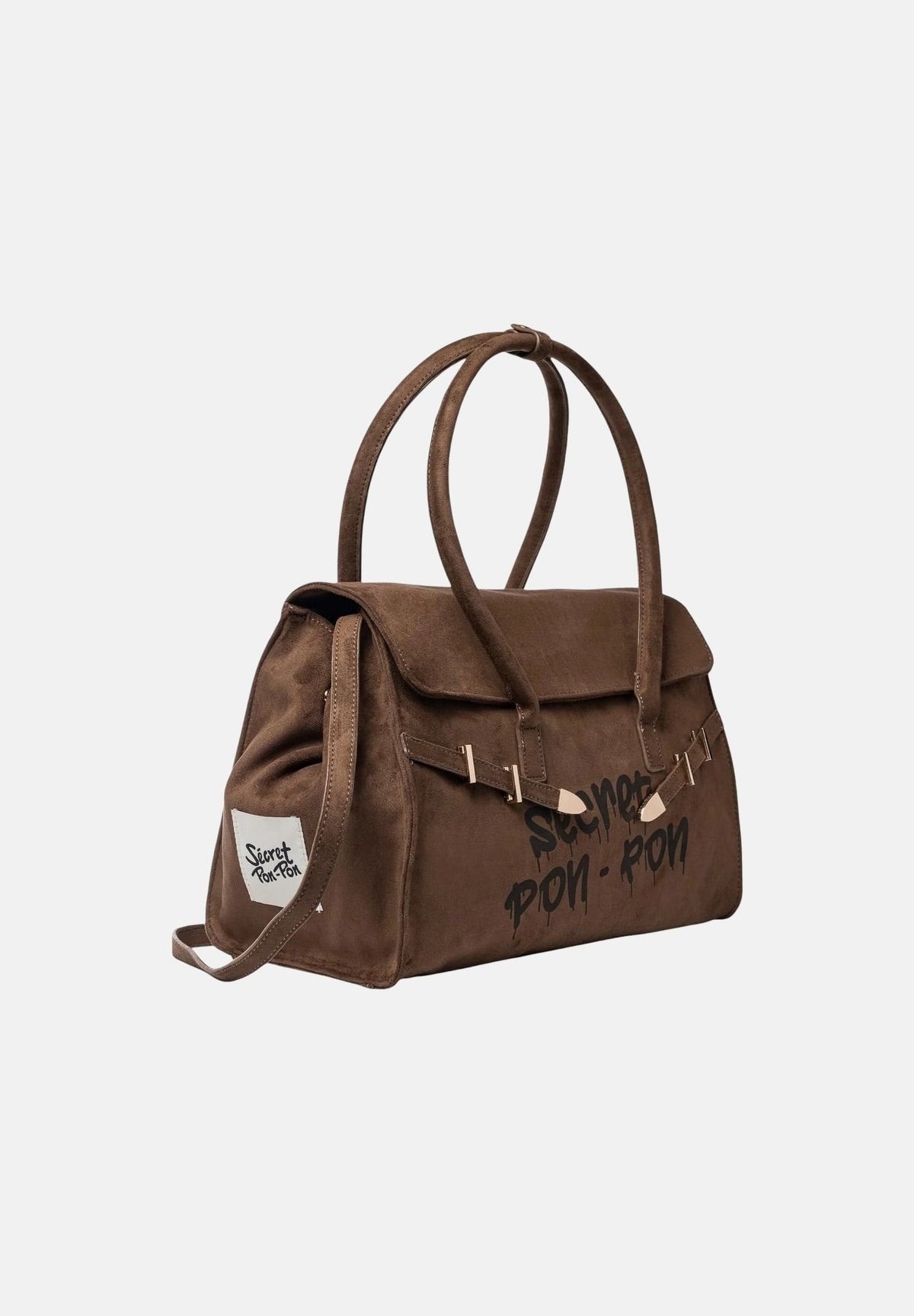 SECRET PON PON Borsa a mano KEYLA M Cocoa marrone  da donna, effetto scamosciato, con manico arcuato, cinturino e logo frontale.<BR/> KEYLA-M CO SECRET PON PON 