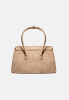 SECRET PON PON Borsa a mano KEYLA M beige scuro da donna, effetto scamosciato, con manico arcuato, cinturino e logo frontale.<BR/> KEYLA-M DABE SECRET PON PON 