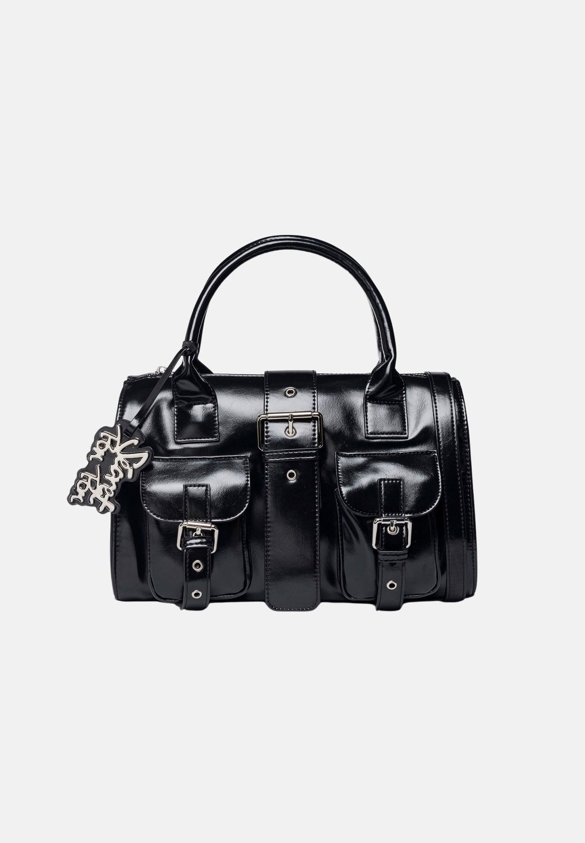 SECRET PON PON Borsa a mano LAKEISHA Black nera da donna , con doppi manici, tasche frontali con fibbie e chiusura con zip.<BR/> LAKEISHA BL SECRET PON PON 