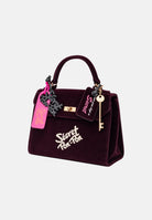 SECRET PON PON Borsa a mano LAUREEN VELVET Burgundy Velvet bordeaux da donna, in velluto con manico arcuato, tracolla e charm decorativi. LAUREEN-VELVET BUVE SECRET PON PON 