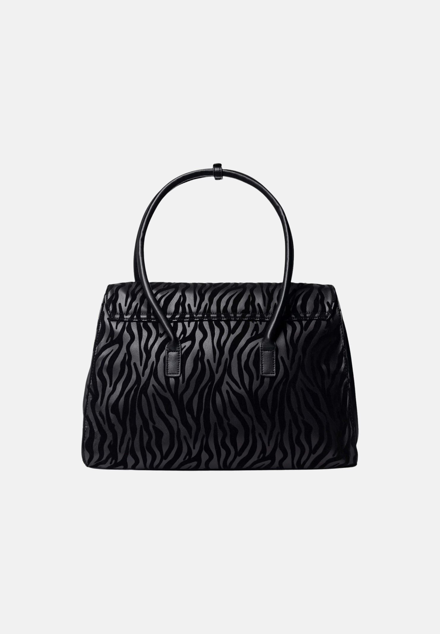 SECRET PON PON Borsa a mano WINNIFRED ZEBRA Zebra Black nera e grigia da donna,  con doppi manici, tracolla e patta magnetica.<BR/> WINNIFRED-ZEBRA ZEBL SECRET PON PON 