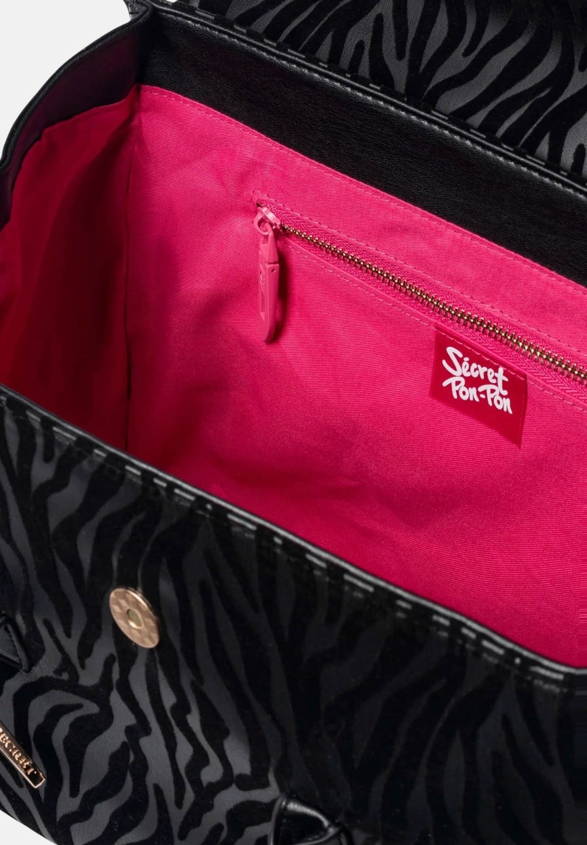 SECRET PON PON Borsa a mano WINNIFRED ZEBRA Zebra Black nera e grigia da donna,  con doppi manici, tracolla e patta magnetica.<BR/> WINNIFRED-ZEBRA ZEBL SECRET PON PON 